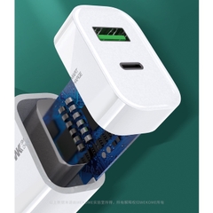 Bộ sạc nhanh, củ/cốc sạc WEKOME U53 PD 20W KÈM QC 3.0 SIÊU BỀN Cho 5/6/7/8/X/11/12/13/14 USB-C To ip