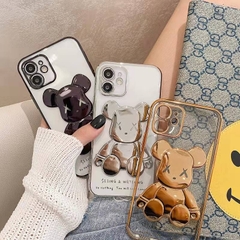 Ốp điện thoại trong suốt hình gấu họa tiết nổi 3D viền màu KOLEAD P44 iphone 15 14 13 12 11 Pro Promax