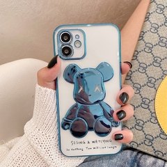 Ốp điện thoại trong suốt hình gấu họa tiết nổi 3D viền màu KOLEAD P44 iphone 15 14 13 12 11 Pro Promax