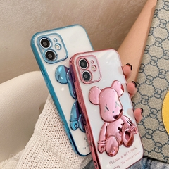 Ốp điện thoại trong suốt hình gấu họa tiết nổi 3D viền màu KOLEAD P44 iphone 15 14 13 12 11 Pro Promax