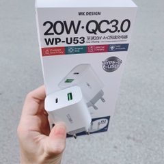 Bộ sạc nhanh, củ/cốc sạc WEKOME U53 PD 20W KÈM QC 3.0 SIÊU BỀN Cho 5/6/7/8/X/11/12/13/14 USB-C To ip
