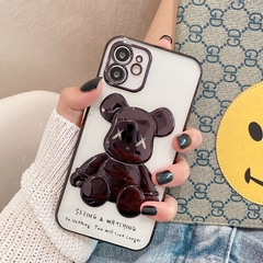 Ốp điện thoại trong suốt hình gấu họa tiết nổi 3D viền màu KOLEAD P44 iphone 15 14 13 12 11 Pro Promax
