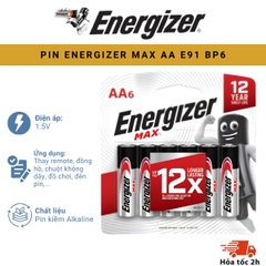 PIN ENERGIZER MAX AA E91 BP6 - Pin Kiềm Bền Bỉ, Vỉ 6 Viên