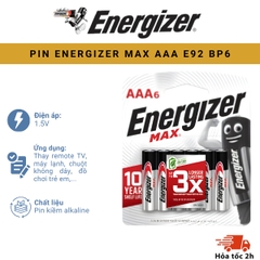 PIN ENERGIZER MAX AAA E92 BP6 Vỉ 6 Viên Chính Hãng, Chất Lượng Tốt