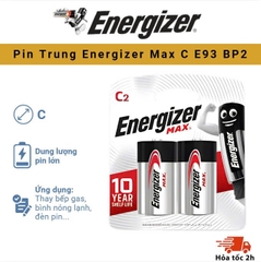 PIN ENERGIZER MAX C E93 BP2 - Pin Kiềm Alkaline, Vỉ 2 Viên