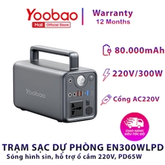 Trạm sạc dự phòng Yoobao EN300WLPD (Mẫu Mới 2021) dụng lượng siêu khủng 80000mAh / 300WL / sạc nhanh PD 65W cổng điện 220V/300W tích hợp đèn Pin phù hợp đi du lịch sạc nhanh mọi thiết bị- Bảo hành 12 tháng