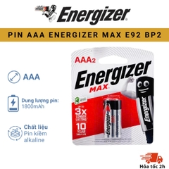 PIN ENERGIZER MAX AAA E92 BP2 Vỉ 2 Viên Chính Hãng, Chất Lượng Cao