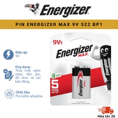PIN ENERGIZER MAX 9V 522 BP1 Vỉ 1 Viên Pin Chính Hãng, Chất Lượng