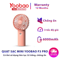 Quạt sạc tích điện mini cầm tay có thể đặt bàn Yoobao F3 3000/ 6000 mAh có thể chạy 15 giờ liên tục - Hãng phân phối chính thức- Bảo hành 12 tháng