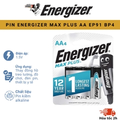 PIN ENERGIZER MAX PLUS AA EP91 BP4 - Vỉ 4 Viên Chất Lượng Cao, Chính Hãng