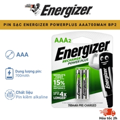 PIN SẠC ENERGIZER POWERPLUS AAA700MAHBP2 - Vỉ 2 Viên Chính Hãng