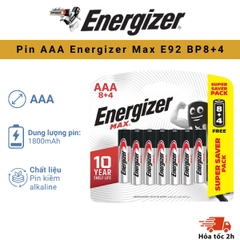 PIN ENERGIZER MAX AAA E92 BP8+4 - Vỉ 12 Viên Chính Hãng , Siêu Bền , Siêu Tiết Kiệm