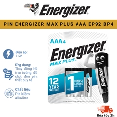 PIN ENERGIZER MAX PLUS AAA EP92 BP4 Vỉ 4 Viên Chính Hãng