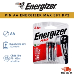 PIN ENERGIZER MAX AA E91 BP2 - Vỉ 2 Viên 1.5V Chính Hãng