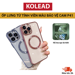 Ốp Điện Thoại từ tính Silicon Trong Suốt KOLEAD P41 Có viền và Vòng Kim Loại Sang Trọng 11 12 13 14 15 Pro Max plus
