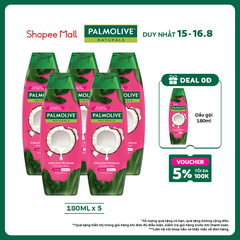 Bộ 5 Dầu gội Palmolive kèm xả 2 trong 1 chiết xuất thiên nhiên Dưỡng Ẩm Bổ Sung 180ml