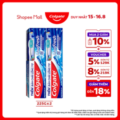 Bộ 2 Kem đánh răng Colgate Maxfresh bạc hà the mát 225g/tuýp tặng bàn chải