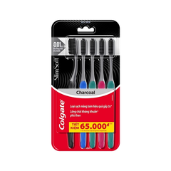 Bộ 5 Bàn chải Colgate SlimSoft Charcoal than hoạt tính kháng khuẩn siêu mềm mảnh