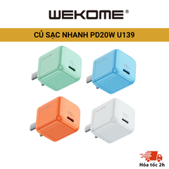 Củ sạc nhanh WEKOME PD + QC 20W Type-C U139 và cáp sạc samsung điện thoại máy tính bảng màu sắc thời thượng.