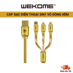 Cáp sạc điện thoại WEKOME 3 in 1 vỏ đồng kẽm cao cấp dành cho iphone/samsung/oppo/xiaomi/...