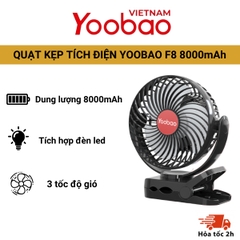 [8000mAh] Quạt kẹp tích điện 3in1 YOOBAO F8 dung lượng pin 8000mAh tích hợp đèn led, sạc dự phòng- bảo hành chính hãng