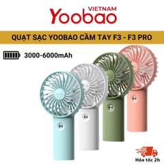 Quạt sạc tích điện mini cầm tay có thể đặt bàn Yoobao F3 3000/ 6000 mAh có thể chạy 15 giờ liên tục - Hãng phân phối chính thức- Bảo hành 12 tháng