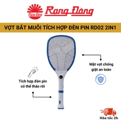 Vợt bắt muỗi điện tử Rạng Đông RD02 2IN1 bắt côn trùng, có đèn báo sạc pin- Tích hợp tay cầm có thể tháo rời làm đèn pin