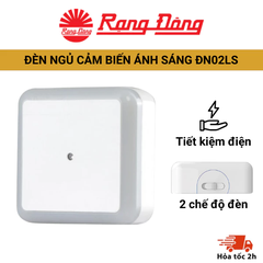 Đèn ngủ cảm biến ánh sáng Rạng Đông ĐN02LS có 2 chế độ đèn làm đèn ngủ, đèn chiếu sáng chân tường, tiết kiệm điện