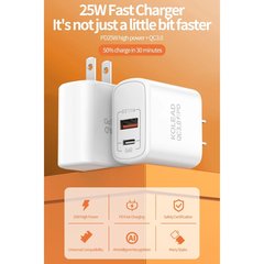 Củ sạc nhanh 2 cổng KOLEAD C89 công suất 25W sạc nhanh an toàn, 2 cổng USB - TypeC thích hợp với mọi loại thiết bị