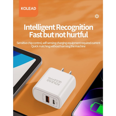 Củ sạc nhanh 2 cổng KOLEAD C89 công suất 25W sạc nhanh an toàn, 2 cổng USB - TypeC thích hợp với mọi loại thiết bị