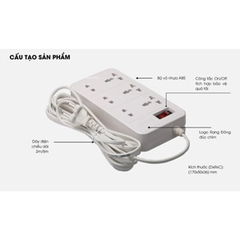 [CHỐNG GIẬT] Ổ nối OC06 Rạng Đông 6 cổng cắm 2m - Tích hợp rơ-le chống quá tải 15A - Lõi nhựa an toàn