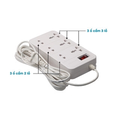[CHỐNG GIẬT] Ổ nối OC06 Rạng Đông 6 cổng cắm 2m - Tích hợp rơ-le chống quá tải 15A - Lõi nhựa an toàn