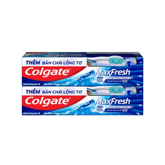 Bộ 2 Kem đánh răng Colgate Maxfresh bạc hà the mát 225g/tuýp tặng bàn chải