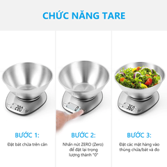 Cân điện tử nhà bếp CAMRY EK4350 cao cấp, tặng kèm tô và pin dễ dàng sử dụng cân 3 chế độ trọng lượng tối đa 5kg
