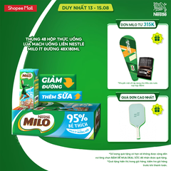Thùng 48 hộp thức uống lúa mạch uống liền Nestlé MILO ít đường 48x180ml