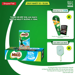 Thùng 48 hộp sữa lúa mạch Nestle MILO Ít Đường x 110ml