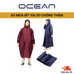 Áo mưa bít kín chất liệu vải dù OCEAN, áo mưa vải dù chống nước tốt màu sắc nhã nhặn tay bo chun tiện dụng