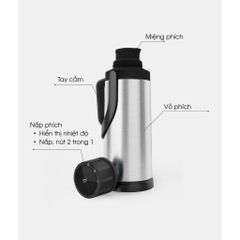 Phích nước giữ nhiệt Rạng Đông RD-2035 ST2.E dung tích 2 lít trang bị nắp phích hiển thị nhiệt độ thông minh