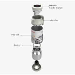 Bình ủ Rạng Đông 1300TS2.E dung tích 1.3 lít hiển thị nhiệt độ trên nắp bình, thiết kế miệng rộng tiện lợi