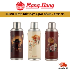 Phích đựng nước nút đậy Rạng Đông 2035 S3 dung tích 2 lít đậm sắc đồng quê ruột thủy tinh giữ nhiệt lên đến 12 tiếng