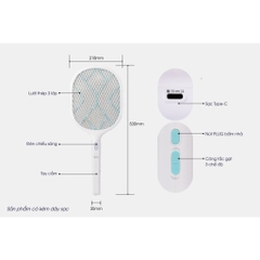 Vợt bắt muỗi điện tử Rạng Đông RD06 2IN1 bắt côn trùng, có đèn báo sạc pin, lưới vợt thiết kế 3 lớp tiêu diệt muỗi nhanh