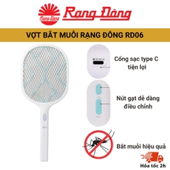 Vợt bắt muỗi điện tử Rạng Đông RD06 2IN1 bắt côn trùng, có đèn báo sạc pin, lưới vợt thiết kế 3 lớp tiêu diệt muỗi nhanh