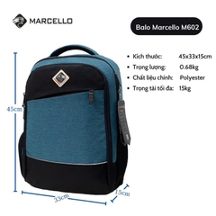 Balo laptop 15.6 inch MARCELLO M602 mỏng nhẹ, vải trượt nước, nhiều ngăn, quai đeo thoáng khí