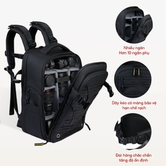 Balo máy ảnh SAKOS Imapro - Mở 90 độ, nhiều ngăn tùy chỉnh, đai vali, chống sốc laptop riêng, trượt nước