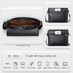 Túi đeo chéo da nam dáng ngang FADODA FDC19 - Business Casual, chống thấm, không bong tróc
