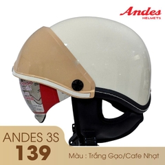 Mũ bảo hiểm 1/2 đầu kính âm ANDES 3S139 - MBH nửa đầu giấu kính cứng cáp, chịu va đập mạnh