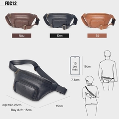 Túi bao tử / đeo chéo da FADODA FDC12 nhiều ngăn, gọn nhẹ, đứng form, chống thấm, không bong tróc, unisex