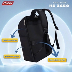 Balo laptop 15.6 inch HASUN 2650 chuẩn xuất khẩu, chống thấm hiệu quả, đai gài vali tiện lợi