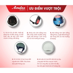 Mũ bảo hiểm 1/2 đầu ANDES 3S108 có kính tem hoa mai - MBH nửa đầu chắn gió nắng, chuẩn an toàn, gọn nhẹ bền