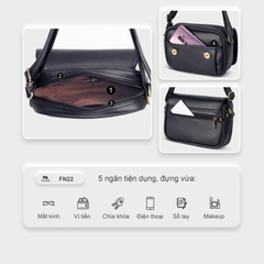 Túi đeo chéo da FADODA FN22 nhỏ gọn, nhiều ngăn - Vintage, chống thấm nước, không bong tróc